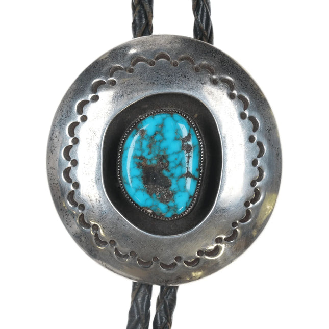 c1960 c-31 Native American silver Shadowbox and turquoise bolo tie - Estate Fresh Austin
