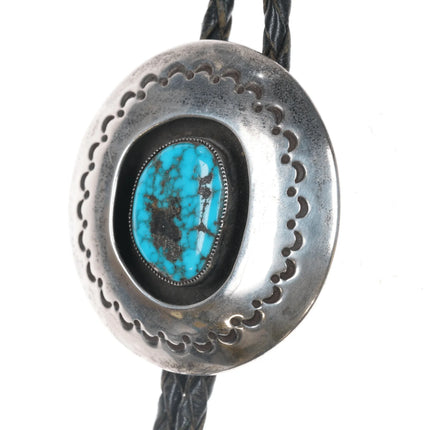 c1960 c-31 Native American silver Shadowbox and turquoise bolo tie - Estate Fresh Austin