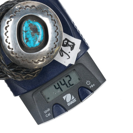 c1960 c-31 Native American silver Shadowbox and turquoise bolo tie - Estate Fresh Austin