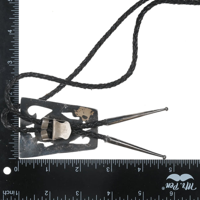 c1960 c-31 Native American silver, turquoise, and coral large bolo tie - Estate Fresh Austin