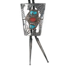 c1960 c-31 Native American silver, turquoise, and coral large bolo tie - Estate Fresh Austin