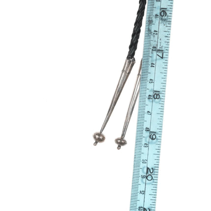 c1960 c-31 Native American turquoise, coral, and shell inlaid sterling bolo tie - Estate Fresh Austin