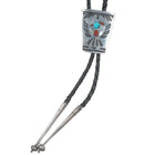 c1960 c-31 Native American turquoise, coral, and shell inlaid sterling bolo tie - Estate Fresh Austin