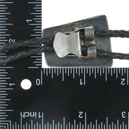 c1960 c-31 Native American turquoise, coral, and shell inlaid sterling bolo tie - Estate Fresh Austin