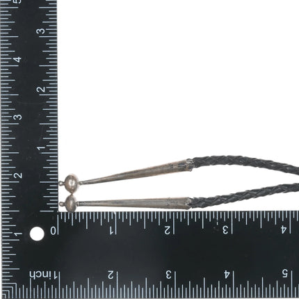 c1960 c-31 Native American turquoise, coral, and shell inlaid sterling bolo tie - Estate Fresh Austin