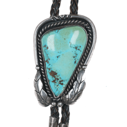 c1960 c - 31 silver and turquoise oblong Navajo bolo tie - Estate Fresh Austin