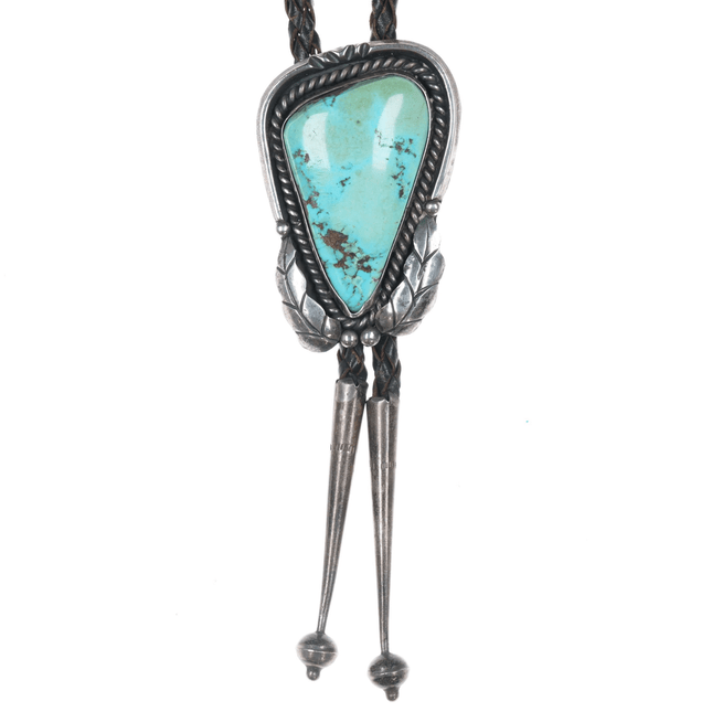 c1960 c - 31 silver and turquoise oblong Navajo bolo tie - Estate Fresh Austin