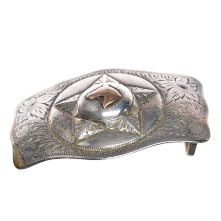 c1960 Irvine & Jachens hand engraved sterling horse head belt buckle - Estate Fresh Austin