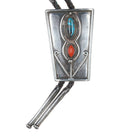 c1960 Large Navajo sterling, turquoise, and coral floriform bolo tie - Estate Fresh Austin