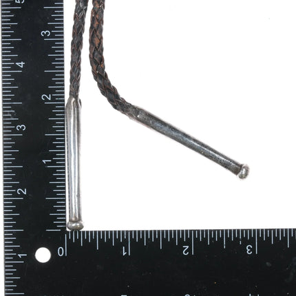 c1960 Large Navajo sterling, turquoise, and coral floriform bolo tie - Estate Fresh Austin