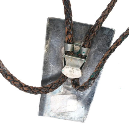 c1960 Large Navajo sterling, turquoise, and coral floriform bolo tie - Estate Fresh Austin