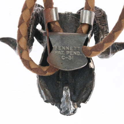 c1960 Large Sterling Ram Head bolo tie with jeweled eyes - Estate Fresh Austin