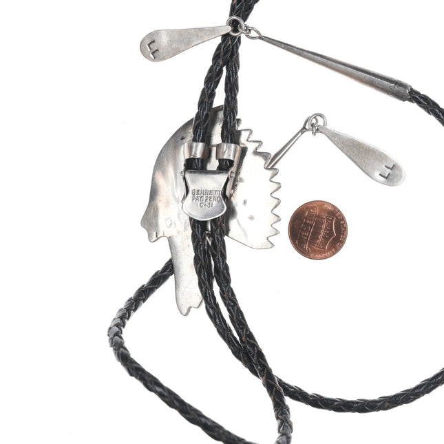 c1960 LL Zuni Sterling channel inlay "Indian Chief" bolo tie - Estate Fresh Austin