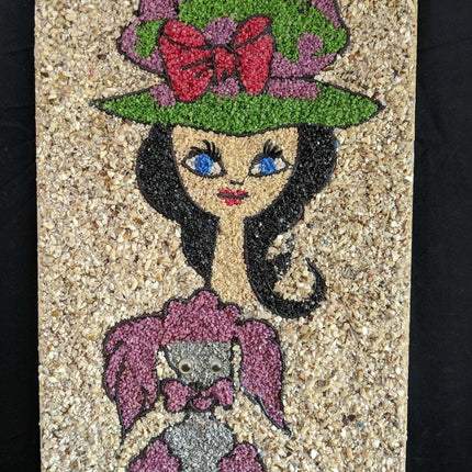 c1960 Mid Century Gravel Art Girl with Poodle - Estate Fresh Austin