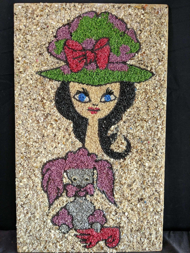 c1960 Mid Century Gravel Art Girl with Poodle - Estate Fresh Austin