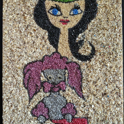 c1960 Mid Century Gravel Art Girl with Poodle - Estate Fresh Austin