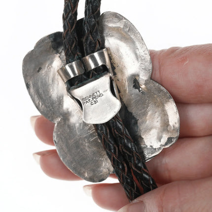 c1960 Navajo Heavy stamped silver bolo tie with turquoise and dangles - Estate Fresh Austin