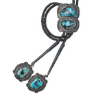 c1960 Navajo Heavy stamped silver bolo tie with turquoise and dangles - Estate Fresh Austin
