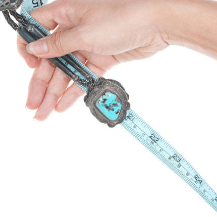 c1960 Navajo Heavy stamped silver bolo tie with turquoise and dangles - Estate Fresh Austin