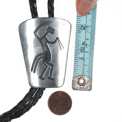 c1960 Navajo silver overlay bolo tie with kachina - Estate Fresh Austin