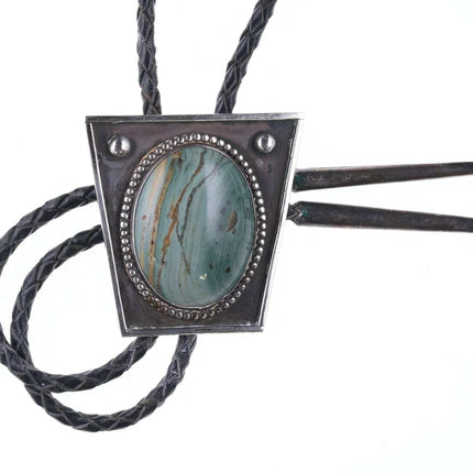 c1960 Southwestern Sterling and jasper bolo tie - Estate Fresh Austin