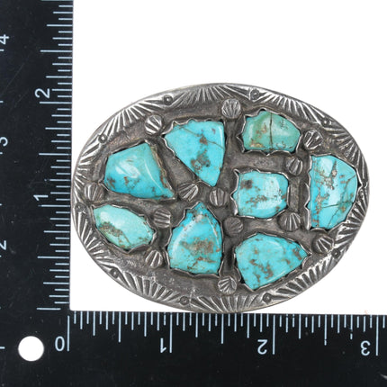 c1960 Zuni cast Sterling belt buckle with turquoise cluster - Estate Fresh Austin