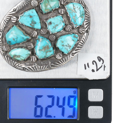 c1960 Zuni cast Sterling belt buckle with turquoise cluster - Estate Fresh Austin