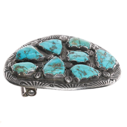 c1960 Zuni cast Sterling belt buckle with turquoise cluster - Estate Fresh Austin