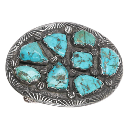 c1960 Zuni cast Sterling belt buckle with turquoise cluster - Estate Fresh Austin