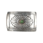 c1960's Navajo chiseled silver green turquoise belt buckle - Estate Fresh Austin