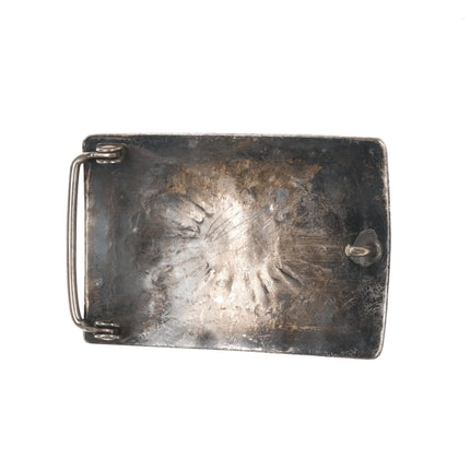 c1960's Navajo chiseled silver green turquoise belt buckle - Estate Fresh Austin
