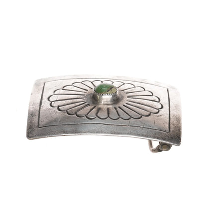 c1960's Navajo chiseled silver green turquoise belt buckle - Estate Fresh Austin