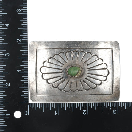 c1960's Navajo chiseled silver green turquoise belt buckle - Estate Fresh Austin