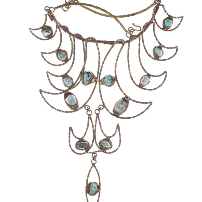 c1960's Pal Kepenyes brutalist Bronze turquoise statement necklace - Estate Fresh Austin