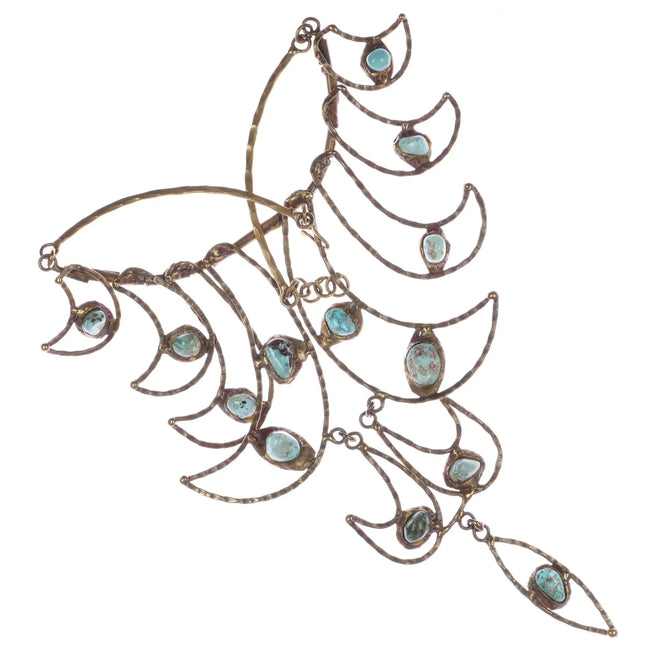 c1960's Pal Kepenyes brutalist Bronze turquoise statement necklace - Estate Fresh Austin