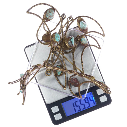 c1960's Pal Kepenyes brutalist Bronze turquoise statement necklace - Estate Fresh Austin