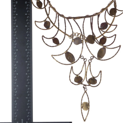 c1960's Pal Kepenyes brutalist Bronze turquoise statement necklace - Estate Fresh Austin