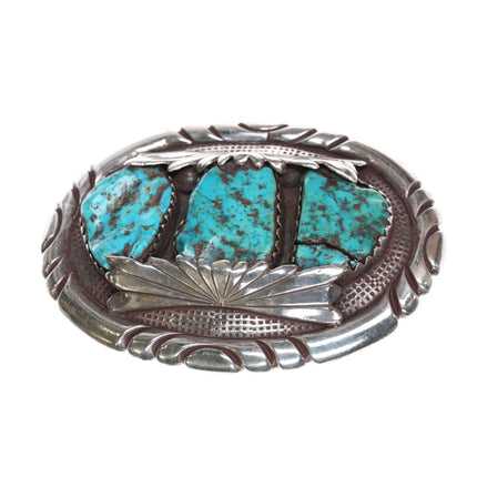 c1960's Robert and Bernice Leekya Zuni Sterling and turquoise belt buckle - Estate Fresh Austin