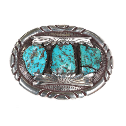 c1960's Robert and Bernice Leekya Zuni Sterling and turquoise belt buckle - Estate Fresh Austin