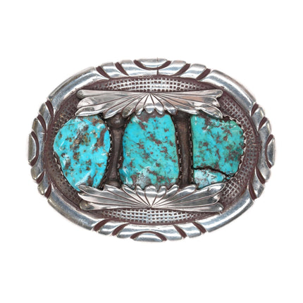 c1960's Robert and Bernice Leekya Zuni Sterling and turquoise belt buckle - Estate Fresh Austin