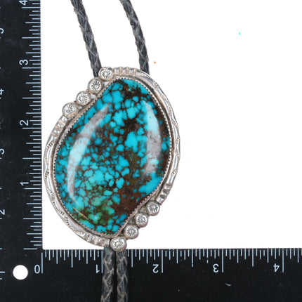 c1970 39" Large Ray Lovato (b. 1946) Kewa Sterling high grade turquoise bolo tie - Estate Fresh Austin