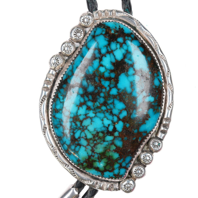 c1970 39" Large Ray Lovato (b. 1946) Kewa Sterling high grade turquoise bolo tie - Estate Fresh Austin