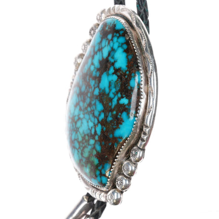 c1970 39" Large Ray Lovato (b. 1946) Kewa Sterling high grade turquoise bolo tie - Estate Fresh Austin