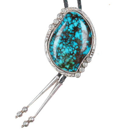 c1970 39" Large Ray Lovato (b. 1946) Kewa Sterling high grade turquoise bolo tie - Estate Fresh Austin