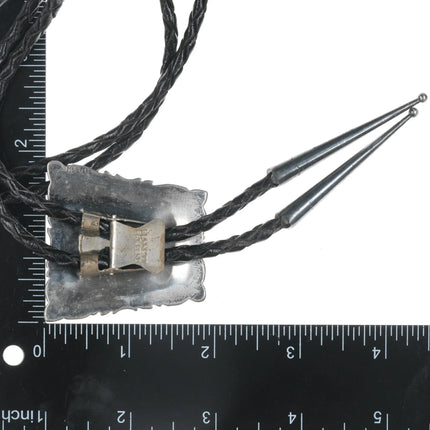 c1970 Begay Navajo sterling, turquoise, and branch coral bolo tie - Estate Fresh Austin