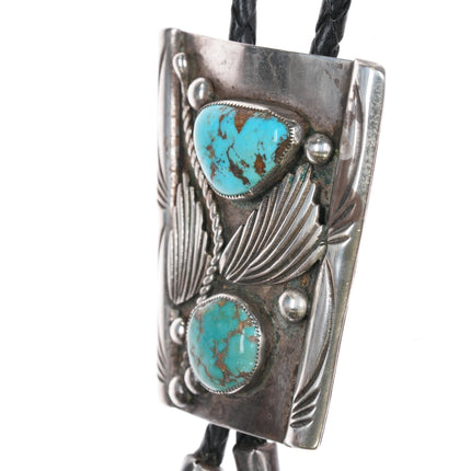 c1970 J Kelly Navajo sterling bolo tie with nice turquoise - Estate Fresh Austin