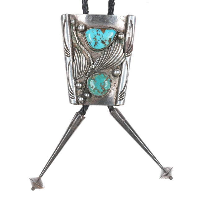 c1970 J Kelly Navajo sterling bolo tie with nice turquoise - Estate Fresh Austin