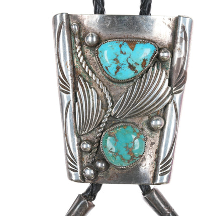 c1970 J Kelly Navajo sterling bolo tie with nice turquoise - Estate Fresh Austin