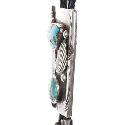 c1970 J Kelly Navajo sterling bolo tie with nice turquoise - Estate Fresh Austin