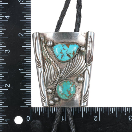 c1970 J Kelly Navajo sterling bolo tie with nice turquoise - Estate Fresh Austin